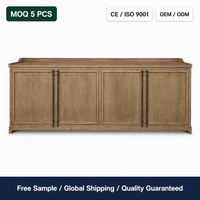 Buffet de salle à manger de style provincial français à 4 portes en chêne patiné, armoire de rangement, fabrication sur mesure OEM ODM.