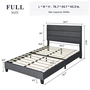 床架，带储物床头板和脚板软垫平台床，带USB端口和插座坚固的钢板条支撑