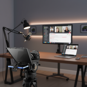Teleprompter portátil de 8 pulgadas con control remoto para cámara web y equipo de transmisión en vivo para teléfonos inteligentes en movimiento - Product Image 2