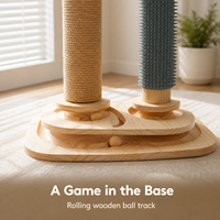 Arbre à chat en bois tout-en-un, résistant à l'usure, avec poteau à gratter en sisal sans perte de fibres et jouet interactif pour chat