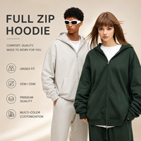 Sweat à capuche zippé double fermeture éclair en molleton bouclette 445 GSM, couleur unie, coupe ample, style streetwear, pour hommes, vente en gros OEM