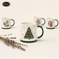 Ensemble de 4 tasses à café en céramique de Noël, design festif Merry Peace Jolly, blanc mat personnalisé SWT