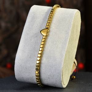 Luxe Unisexe Croix Coeur Bijoux Bracelet Hématite Pierre Or Bracelet - Product Image 2