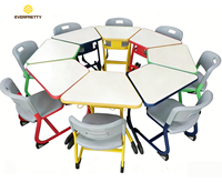 Proyecto de Muebles Escolares Personalizados al por Mayor, Conjuntos de Mesa y Silla de Estudio para Aula con Estructura Metálica Moderna y Colorida
