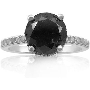 Anillo de Compromiso Solitario con Diamante Negro Natural de 4 Puntas, Corte Brillante Redondo de 2.87 Quilates, Banda de Oro Blanco para Mujer - Product Image 1