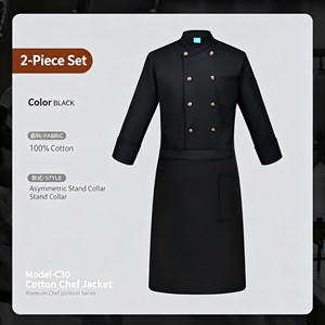 Veste de chef 100% coton tissé pour homme et <span class=keywords><strong>femme</strong></span>, double boutonnage, manches longues, uniforme de chef, vêtements de travail de <span class=keywords><strong>cuisine</strong></span>, hôtel, restaurant, boulanger - Product Image 5