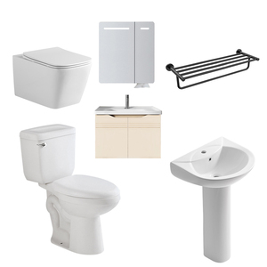 Ensemble Moderne de Meubles de Salle de Bain avec Petit <span class=keywords><strong>WC</strong></span> Deux Pièces, Lavabo, Miroir, Armoire en PVC, Toilettes Suspendues et Porte-Serviettes Mural - Product Image 1