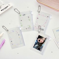 Pochette à fermeture éclair en PVC à pois de 3 pouces, populaire, pour cartes photo, badges, épingles et objets de collection, avec porte-clés mignon et breloque de sac