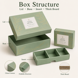 Boîtes cadeaux pliables personnalisées avec impression feuille or vert sauge et logo personnalisé - Product Image 2