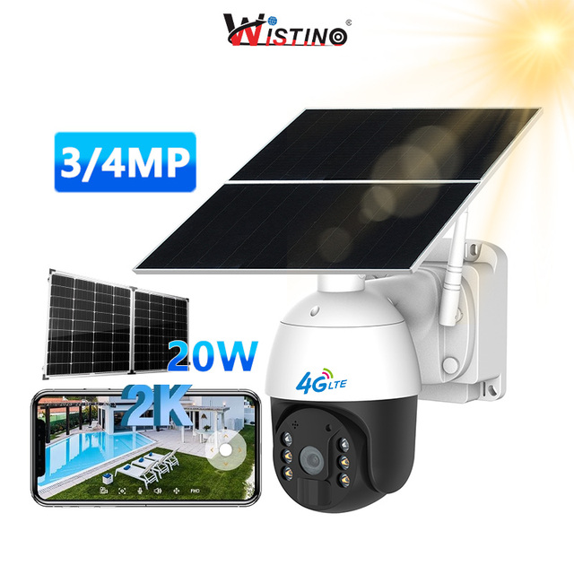 Wistino 3/4MP 20W Solar Power Outdoor Security Camera Big Batteries 4G Wifi Street Light With Solar Camera Outdoor