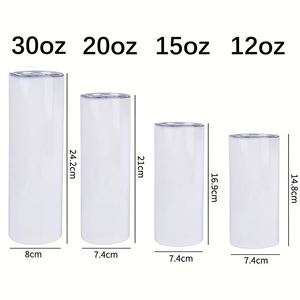 Gobelets isothermes à double paroi de 20 oz pour sublimation, vierges, avec paille, en gros, pour personnalisation en vrac, en acier inoxydable blanc - Product Image 6