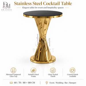 Mesa de Cóctel de Acero Inoxidable con Diseño de Reloj de Arena para Eventos, Distribuidor Mayorista y Alquiler para Fiestas, con Cubierta de Cristal Espejo - Product Image 3
