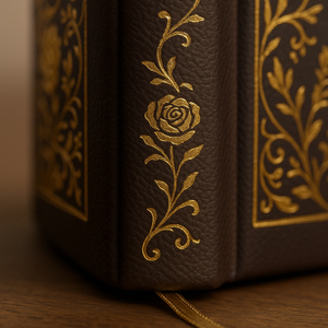 Cuaderno Vintage de Cuero A5 con Cubierta Floral en Dorado, Marcapáginas de Listón y Adorno Metálico - Product Image 6