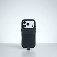 Étui de téléphone de luxe en cuir Saffiano noir avec cordon, gaufré, pour 18 Pro Max, antichoc, léger, durable, étiquette personnalisée OEM