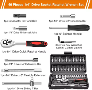 46-Pieces 1/4 inch Ổ cắm ổ cắm Ratchet cờ lê thiết lập Metric Bit Ổ cắm mở rộng thanh dụng cụ cầm tay trường hợp gói tự động sửa chữa vườn sử dụng - Product Image 6