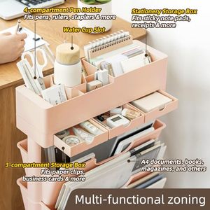 Chariot à livres roulant à 5 niveaux, étagères de rangement multifonctionnelles mobiles avec roues verrouillables pour bureau, bibliothèque, salle de classe - Product Image 3