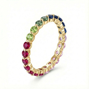 S925 Sterling Silver Moissanite Eternity Band <b>Ring</b> With Channel Set Multicolor Gemstones Women's Classic Everyday Wear Jewelry - Product Image 2