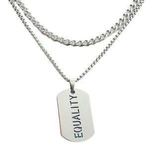 Men's Stainless Steel Equality Pendant <b>Necklace</b> With Iridescent Tag Geometric Design For Fashion <b>Statement</b> - Product Image 5