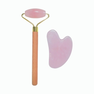 Kit de Belleza de Cuarzo Rosa Natural, Rodillo Facial con Mango de Madera y Gua Sha en Forma de Corazón para Lifting Facial y Cuidado de la Piel - Product Image 5