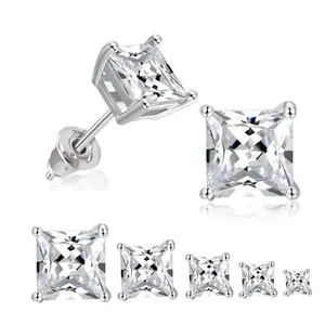 Four Prong Square Stone <b>Stud</b> Earrings for Women Gold Tone Fashion Ear Jewelry - Product Image 6