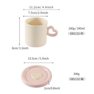 Nordic Heart Shape Ceramic Coffee Mug <b>Set</b> Off White Green Cylinder <b>Saucer</b> For Afternoon <b>Tea</b> - Product Image 2