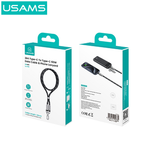 Cordon de téléphone USAMS SJ745 avec câble de charge PD 60W, design tendance 2-en-1 USB-C vers USB-C, pour tour de cou et <span class=keywords><strong>poignet</strong></span>, accessoires pour téléphones mobiles - Product Image 6