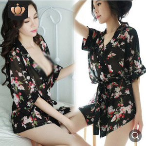 Lencería Sexy Qianxiu, Tentador Bata de Chifón, Camisón Tallas Grandes, Conjunto de Camisón Kimono Transparente Estampado, Venta Transfronteriza - Product Image 2