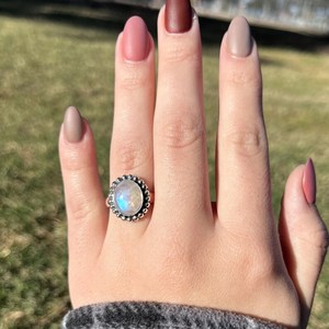 Rainbow Moonstone <b>Ring</b> Bezel Set Sterling Silver <b>Statement</b> Gemstone <b>Ring</b> Perfect June Birthstone Gift <b>for</b> <b>Women</b> Wedding Party - Product Image 5