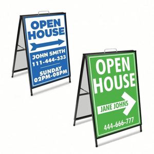 A <b>Frame</b> Sidewalk Signs 24 X 36 Double-Sided Metal Sandwich Board Slide-in Folding Outdoor Open House Sign Board - Product Image 1