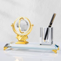 Ensemble de papeterie de bureau en cristal personnalisé, trophée en métal avec numéro et porte-stylo en cristal