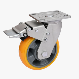 Zwaar uitgevoerd voor <span class=keywords><strong>trolley</strong></span> Beugel voor hoge belasting Slagvast aluminium kern PU-polyurethaan Universele zwenkwielen Slijtvaste rem - Product Image 4