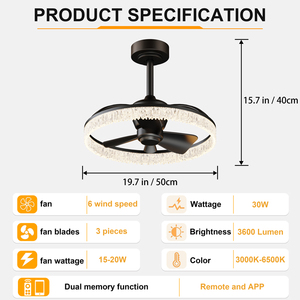 19.7'' <b>Crystal</b> style <b>Ceiling</b> Fan <b>Light</b> Downrod <b>Ceiling</b> Fan APP Remote Control Dimmable Color Temperature Adjustable <b>Ceiling</b> Fan - Product Image 6