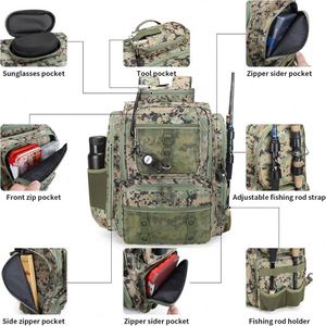 Échantillon gratuit : Sac à dos de pêche, petit sac de transport pour matériel de pêche - avec 2 porte-cannes - Boîte de rangement pour matériel de pêche, équipement de pêche, cadeaux pour la pêche à la mouche - Product Image 3
