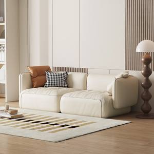 Three Seater <b>Cream</b> Leather <b>Sofa</b> Straight Square Shape Upholstered Foam Filling Modern Living Room Furniture - Product Image 6