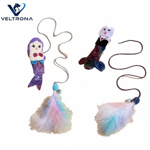 Jouet pour chat sirène en peluche avec plumes, pompon et clochette, 2 styles, 80 cm, baguette interactive pour chaton - Product Image 1