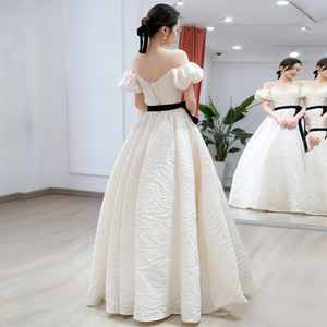 Off The Shoulder White Satin Wedding Dress Sweetheart Neckline Ball Gown Natural Waistline For Brides - Product Image 4