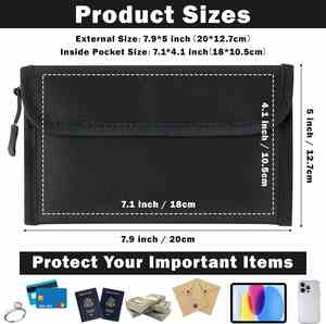 Sac ignifuge portable noir, étanche, pour documents et argent, pochette à fermeture éclair, résistant à l'eau et à la chaleur, sécurisé pour l'argent liquide - Product Image 2