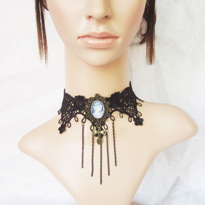Collar de cuello corto de encaje negro Steampunk para mujer, Gargantilla, collar de cadena, colgante llamativo, collar del mundo occidental - Product Image 3