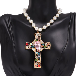 จี้รูปกากบาท สร้อยคอมุก ประดับเพชรหลากสี ดีไซน์เรขาคณิต สวมใส่ได้ทุกวัน โซ่คล้องไหปลาร้า - Product Image 5