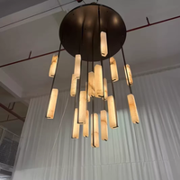 Lustre en cuivre avec cadre en laiton de luxe sur mesure, décoration d'intérieur, salle à manger, hôtel, lustre en albâtre