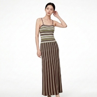Robe longue décontractée sans bretelles en maille rayée, coupe ajustée, en acrylique, pour femme, service OEM éco-responsable