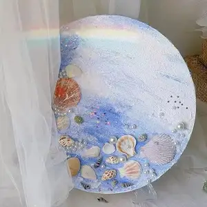 Pre Stretched Round Canvases Circle Art Beach Canvas Wall Art DIY Shell Pearl Quartz Sand Acrylic Paints Painting