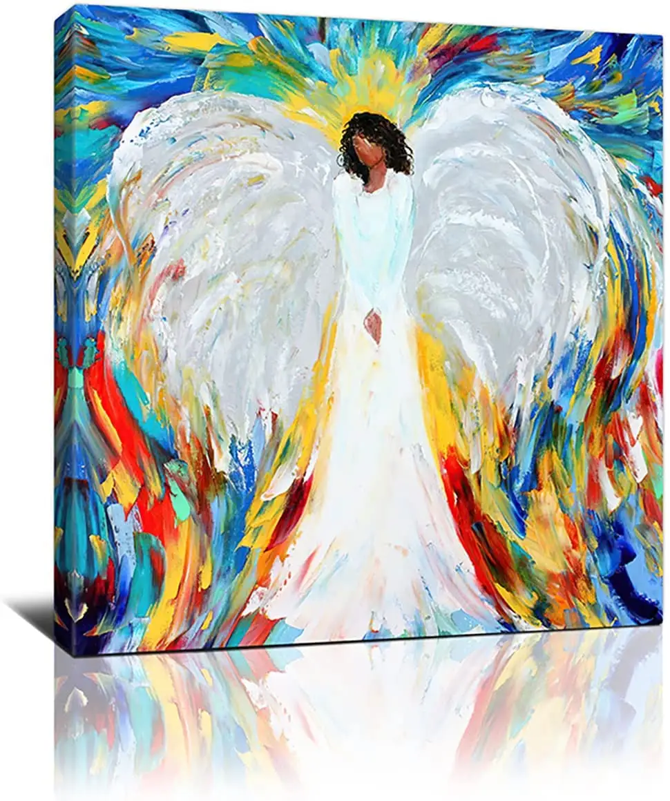 מלאך קיר אמנות אפריקאי אמריקאי שחור אישה בד הדפסת ציור Inspiritional ציטוטי דקור לסלון חדר שינה משרד בית