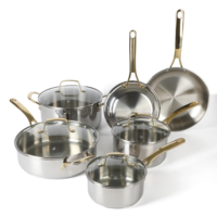 Ensemble de casseroles et poêles en acier inoxydable à 3 couches pour restaurant, 10 pièces, compatible induction, non toxique, pour cuisine