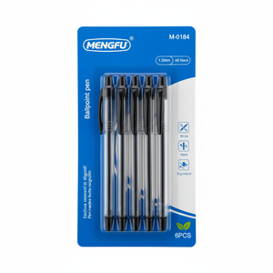Set di 6 Penne a Sfera Nere Mengfu M-0184, Punta da 0,7mm/1,0mm, per Sport/Striscioni/Ufficio, Prodotte in Cina - Product Image 2