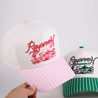 Topi Olahraga Kanvas Katun 5 Panel Kustom OEM ODM Berkualitas Tinggi dengan Visor Bergaris, Topi Baseball Retro Berpinggiran Garis-garis untuk Pria Wanita