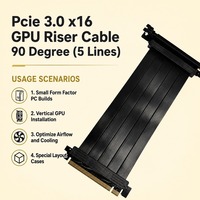 Câble d'extension de carte graphique PCIe 3.0 x16 avec contacts plaqués or, 16 Go/s, 90 degrés, cinq fils, PVC, cuivre étamé