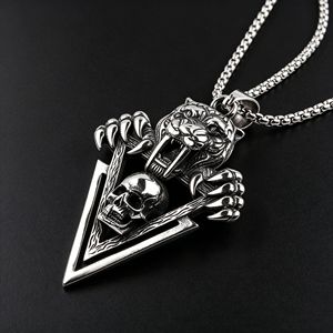 Yunnique – collier avec pendentif crâne de panthère en acier inoxydable pour hommes, design animal géométrique, bijoux de style Hip Hop Punk - Product Image 3