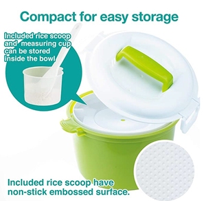 Plastic Rice Steaming Pot For Cooking Rice With Rice Spoon Measuring Cup Portable Household Kitchen Food Container - Product Image 4