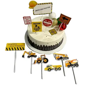 Kek pişirme aksesuarları çocuk günü projesi araba kek topper proje araba serisi plaka roadblock oyuncak ekskavatör